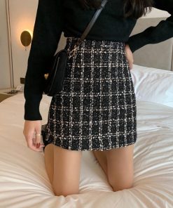 ひざ丈スカート | タイトスカート ハイウエスト チェック柄 レディース 台形スカート スカート ミニスカート ツイード