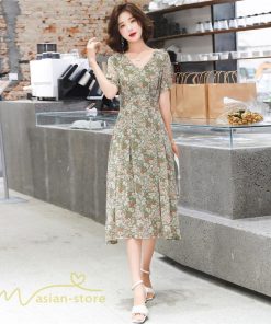 ミディアム | ワンピース Aライン レディース 着痩せ 上品 カジュアルワンピース 大きいサイズ きれいめ Vネック ひざ下丈 ミディアムワンピース お出かけ 通勤通学 30代40代