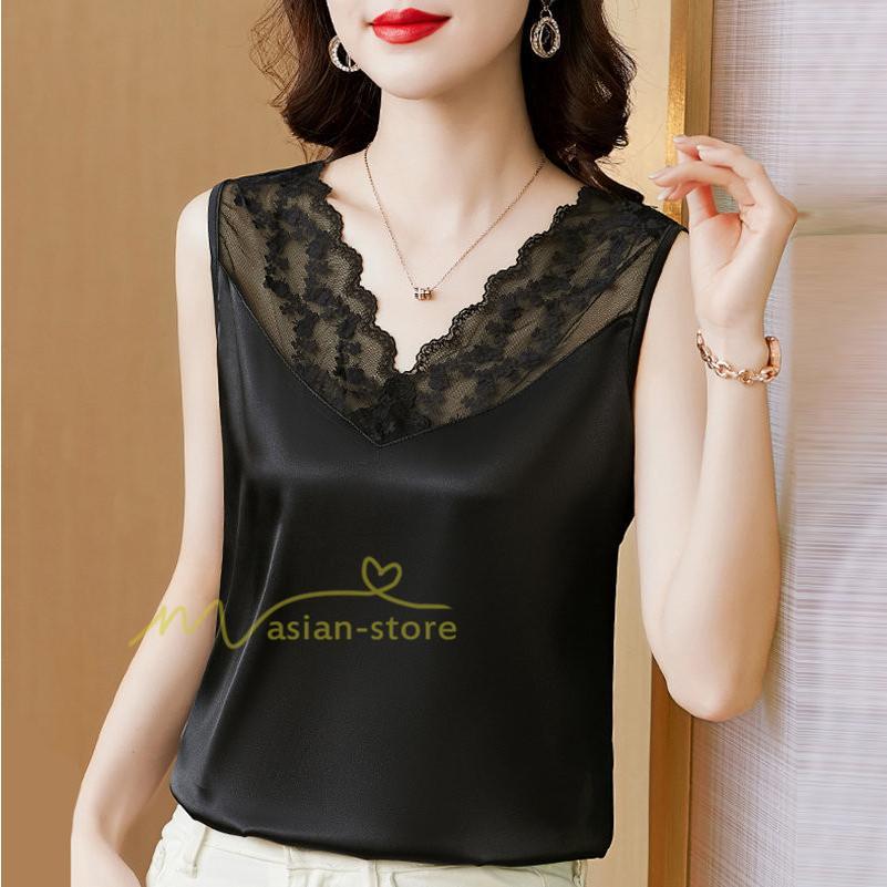 キャミソール タンクトップ | トップス タンクトップ レディース ノースリーブ Vネック Vネックタンク 20代30代40代50代 ママ 母 インナー カジュアル お出かけ カシュクール レース付き