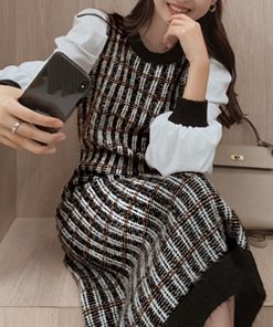 ワンピース | ニット袖異素材 パフスリーブ