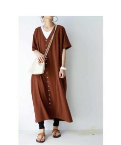 マキシ | ワンピース 五分袖 ロングワンピース レディース 秋物 夏 羽織り ゆったり 大きめ ポケット Aラインワンピース 30代40代50代 無地 可愛い 落ち感 Vネック 大人