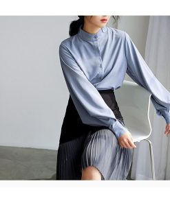 シャツ・ブラウス | 長袖ブラウス レディースシャツ トップス 無地 可愛い シフォンシャツ 春物 夏服 羽織り 前開き ボタン パフスリーブ 発表会 20代30代40代 大人 オフィス