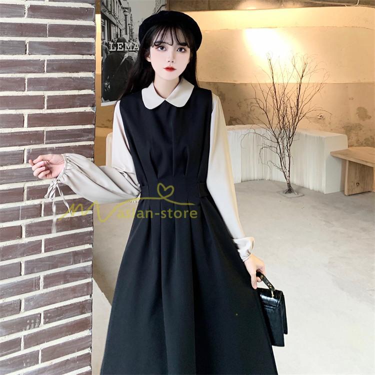 マキシ | ドッキングワンピース レイヤード風ワンピース ロングワンピース Aラインワンピース フェイク 切り替え 秋 レディース 30代40代50代 長袖ワンピ ワンピ