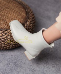 ショートブーツ | ブーツ レディース シューズ 靴 太ヒール チャンキーヒール ブーティー スクエアトゥ 合皮ブーツ COS 後ろファスナー PUブーツ コスプレ くつ