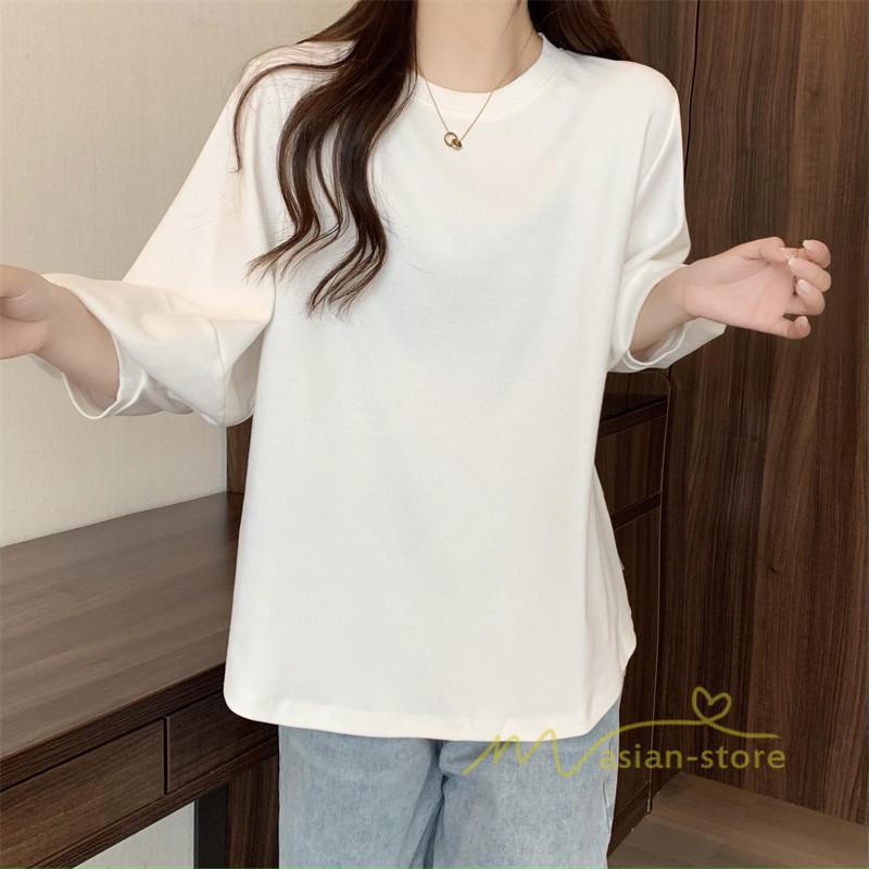 tシャツ・カットソー | 7分袖Tシャツ レディース Tシャツ 夏服 秋物 夏秋物 トップス 夏秋服 パフスリーブ ゆったり 無地 丸首 秋コーデ 春夏秋 可愛い 20代30代 40代50代 夏コーデ