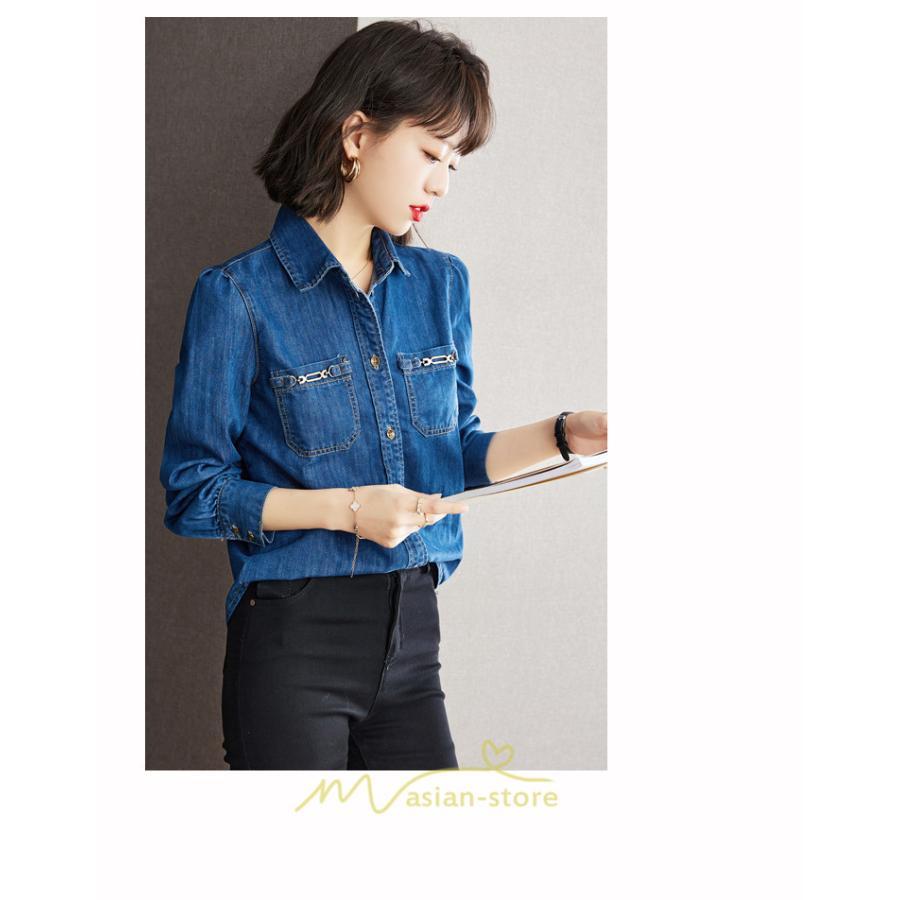 シャツ・ブラウス | デニムシャツ レディース 長袖 羽織り シャツ デニム 秋 冬 かっこいい 40代 30代 20代 おしゃれ 可愛い お出かけ オシャレ キレイめ 上品 着痩せ