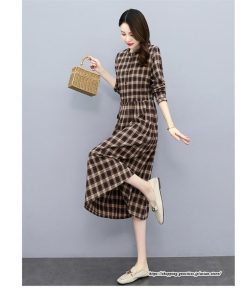 マキシ | チェックワンピース 秋ワンピース ロングワンピース 長袖ワンピース レディース ワンピース 秋物 ミモレ丈 スリム 大人 長袖 チェック柄 リボン付き 30代