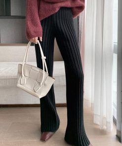 ワイドパンツ | リブニットパンツ リラックスパンツ厚手