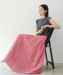 スカート | ロング夏新作 フレア切り替え チェック柄 20代30代 大人 40代50代 可愛い 60代 ゆったり 広い裾 ウエストゴム 6色 春 ダンス舞台 綿 春夏 秋