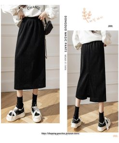 スカート | ロングロング丈 ミモレ丈 ミモレ ウエストゴム 秋 冬 秋冬 あったか コットン カジュアル Aライン 着痩せ スリット キレイめ 2022新作　