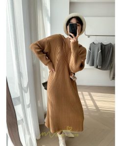 ニットワンピース | ワンピース 春 春服 レディース 長袖 ゆったり 秋 冬 ロング丈 可愛い おしゃれ 韓国風 着痩せ お出かけ 暖か 体型カバー 韓国ファッション
