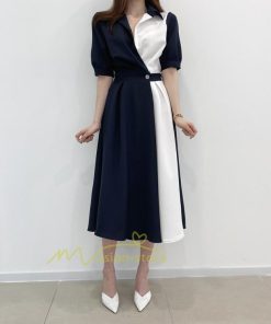 マキシ | ワンピース Aライン 夏ワンピース 春 夏 秋 半袖 ロング マキシ丈 ロングワンピース マキシワンピース 着痩せ エレガント 二次会 配色 上品 20代30代40代50代