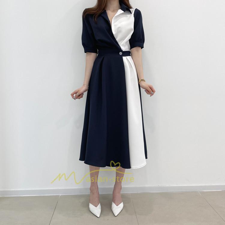 マキシ | ワンピース Aライン 夏ワンピース 春 夏 秋 半袖 ロング マキシ丈 ロングワンピース マキシワンピース 着痩せ エレガント 二次会 配色 上品 20代30代40代50代