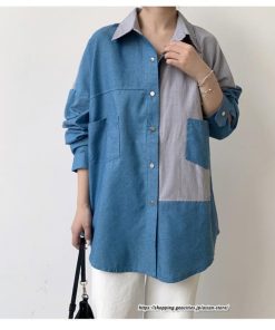 シャツ・ブラウス | ドッキングシャツ レディース 秋物 切替 デニムシャツ ライトアウター トップス 前後差 ゆったり 大きめ 長袖シャツ 20代40代 体型カバー 大人 通学通勤
