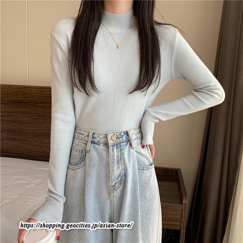 ニット・セーター | カットソー ニット レディース リブニット 長袖 秋冬 春 トップス スリム ストレッチ インナー 無地 プルオーバー 通学通勤 長袖ニット 長袖カットソー 着痩せ