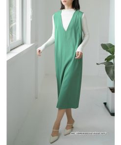 ノースリーブ | タンクワンピース 秋物 レディース ワンピース サイドポケット Vネック バックスリット入れ 20代50代 通学通勤 無地 大人 2022秋冬