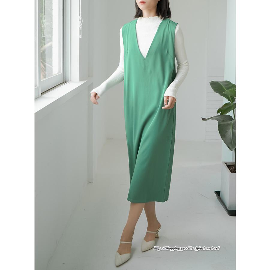 ノースリーブ | タンクワンピース 秋物 レディース ワンピース サイドポケット Vネック バックスリット入れ 20代50代 通学通勤 無地 大人 2022秋冬