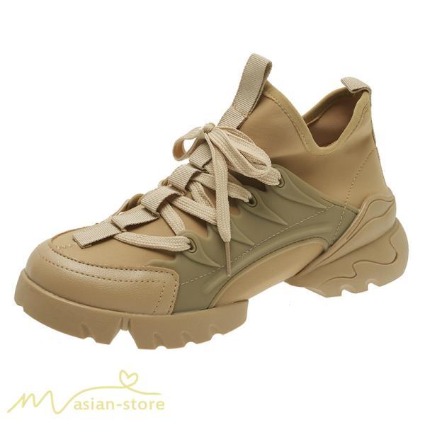 スニーカー | インソール レディース ダッドスポーツシューズ 靴 厚底 レースアップ 無地 履きやすい ハイカット 可愛い 脚長効果 歩きやすい 新作