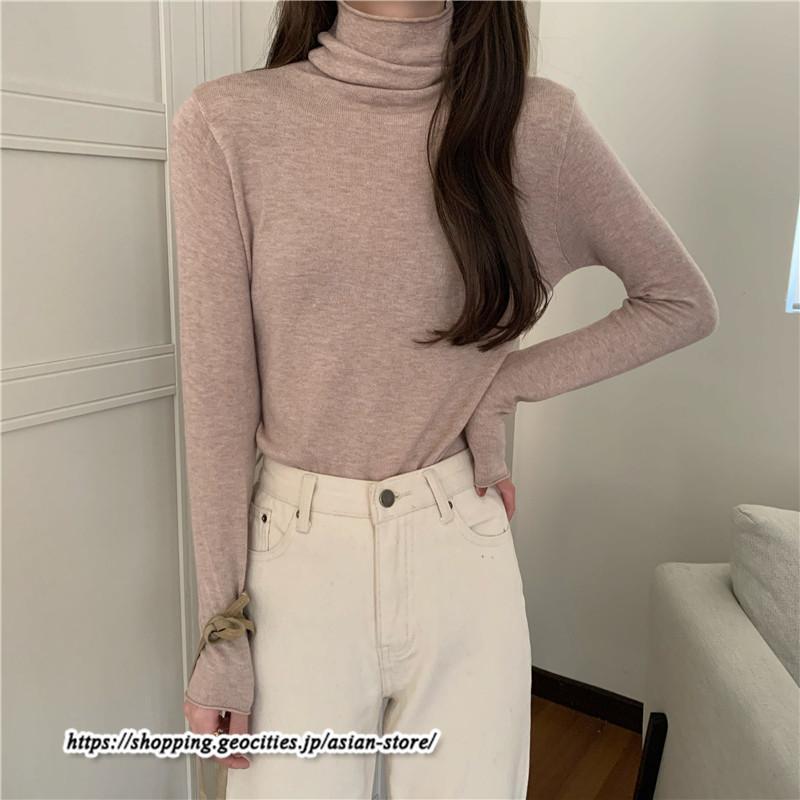 ニット・セーター | カットソー ニット レディース ハイネック 長袖 秋冬 春 トップス スリム ストレッチ インナー 無地 プルオーバー 通学通勤 長袖ニット 着痩せ 長袖カットソー