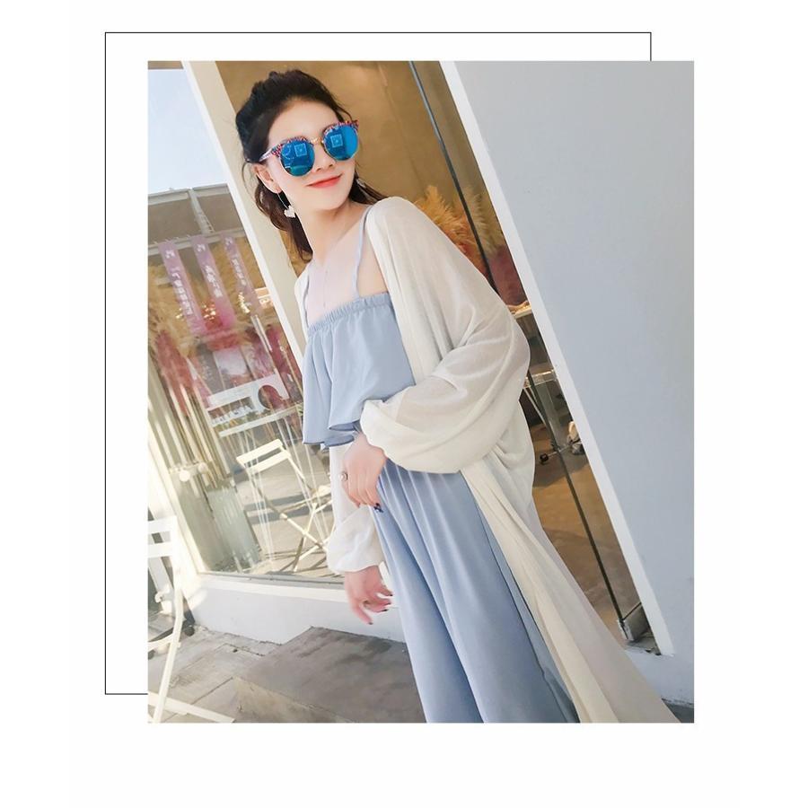 カーディガン | ロング薄手ニットレディーストップス 日焼け止め衣 UVカット 紫外線対策 長袖 前開き ゆったり 2020春夏 おしゃれ 透け感