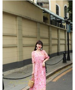 マキシ | ロングワンピース 五分袖 夏ワンピース 秋新作 Aラインワンピース マキシワンピース 花柄 プリント 旅行 ダンス ワンピース 30代40代 舞台 可愛い リボン