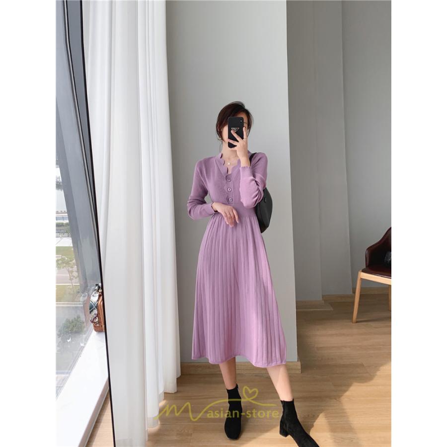 ニットワンピース | ワンピース 春 春服 レディース 長袖 ゆったり 秋 冬 ロング丈 可愛い 2022秋冬 暖か 通勤 おしゃれ デート 20代30代40代50代 女子会 同窓会