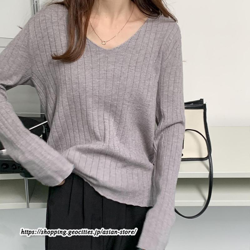 ニット・セーター | カットソー ニット レディース リブニット 長袖 秋冬 春 トップス スリム ストレッチ インナー 無地 着痩せ プルオーバー 長袖カットソー 長袖ニット 通学通勤