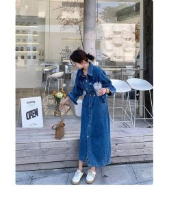 マキシ | デニムワンピース 秋 レディース ジャケット 羽織り ワンピース 長袖 腰着痩せ 女性美シルエット デニム 30代40代50代 ロング丈 オフィス 無地 秋コーデ