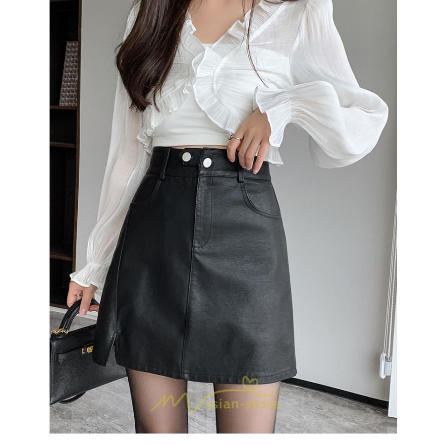 スカート | ミニレディース レザー Aライン タイト フェイクレザー 美シルエット シンプル ショート丈 着回し 通勤 お出かけ カジュアル