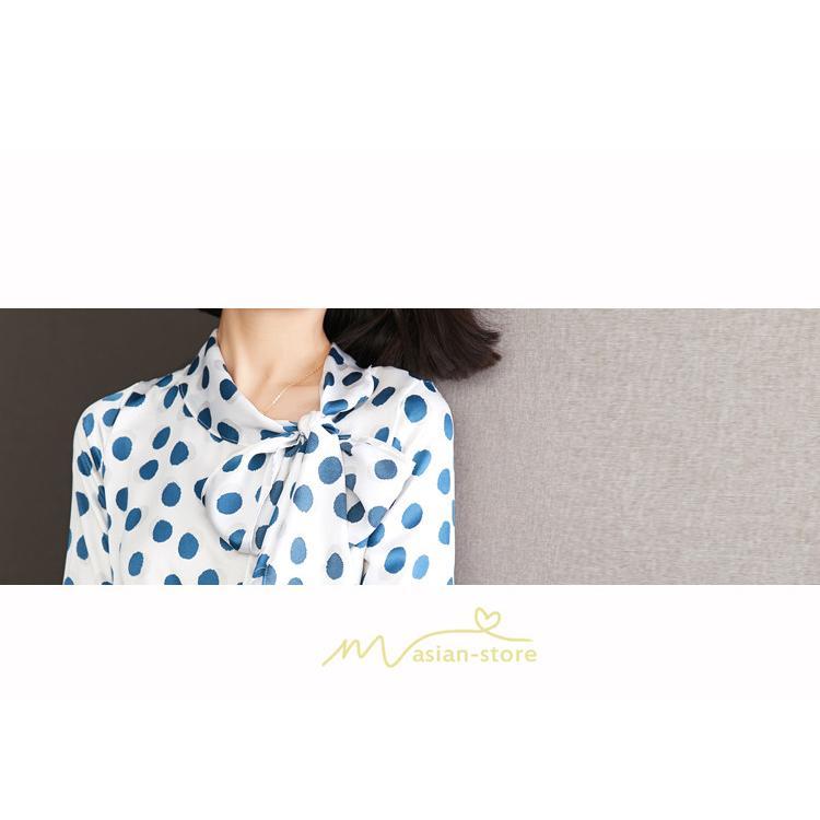 シャツ・ブラウス | ブラウス レディース シャツ トップス リボン 長袖 シフォン オフィス ドット柄 おしゃれ 高級感 ゆったり 日常 体型カバー デート 外出 通勤 着痩せ