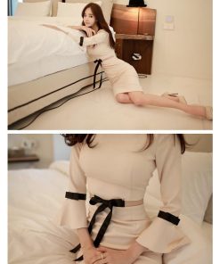 タイト | ワンピース タイトワンピース 結婚式 パーティードレス ミディアム 膝丈 袖あり 二次会 お呼ばれ 上品 演奏会 リボンつき ワンピ オフィス きれいめ