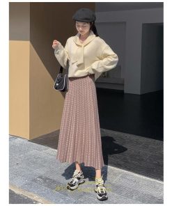 スカート | プリーツロング丈 プリーツ ロング2022 冬 秋 ニット 暖か  Aライン 着回し 通勤 出勤 おでかけ お出かけ デート 女子会 旅行