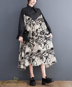 シャツワンピース | 長袖 ミディアムワンピース 切り替え ゆったり フリーサイズ 体型カバー 秋コーデ カジュアル 上品 大人 ワンピース ひざ丈 オーバーサイズ