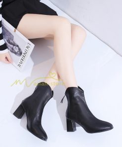 ショートブーツ | ブーティー ブーツ レディース シューズ 靴 太ヒール チャンキーヒール 合皮ブーツ PUブーツ くつ 春秋冬 美脚 黒靴 後ろファスナー 大人