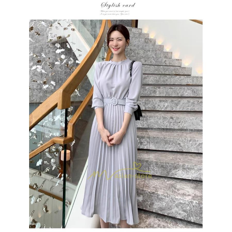マキシ | ワンピース レデイース ロング丈 長袖 プリーツ ベルト付き 春夏 おしゃれ きれいめ 通勤 二次会 大人 20代 着痩せ 秋新作 30代 40代 エレガント カジュアル