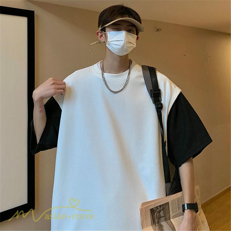 Tシャツ | Tシャツ メンズ 半袖 重ね着風 レイヤード 無地 ゆったり クルーネック カットソー 20代 30代 おしゃれ 無地 大きいサイズ シンプル 40代 カジュアル お出かけ