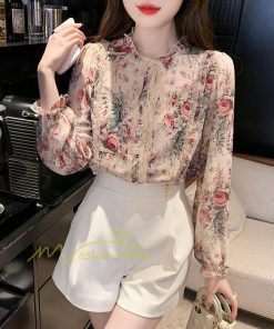 シャツ・ブラウス | ブラウス レディース きれいめ 40代 春夏秋新作 オシャレシフォンブラウス 花柄シャツ 長袖トップス 大人 通勤OL リボン付き シャツ30代 ゆったり 50代 上品