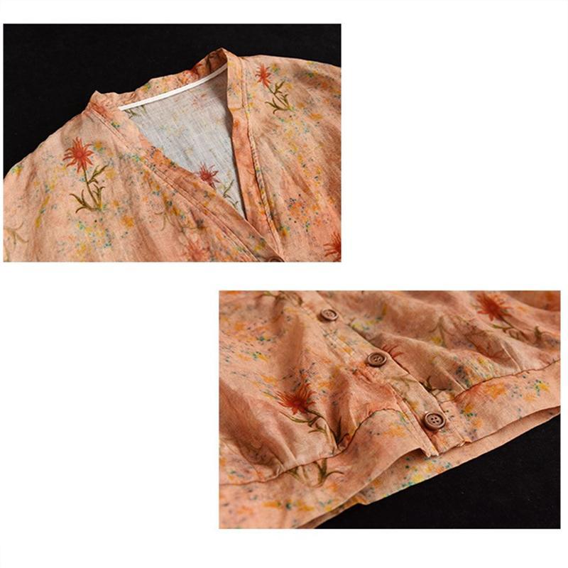 カーディガン | 麻混 レディース 花柄 初秋 リネン カジュアル Vネック 長袖 羽織 きれいめ 春 夏 秋 薄手 おしゃれ 40代50代 ゆったり 20代30代 大きいサイズ