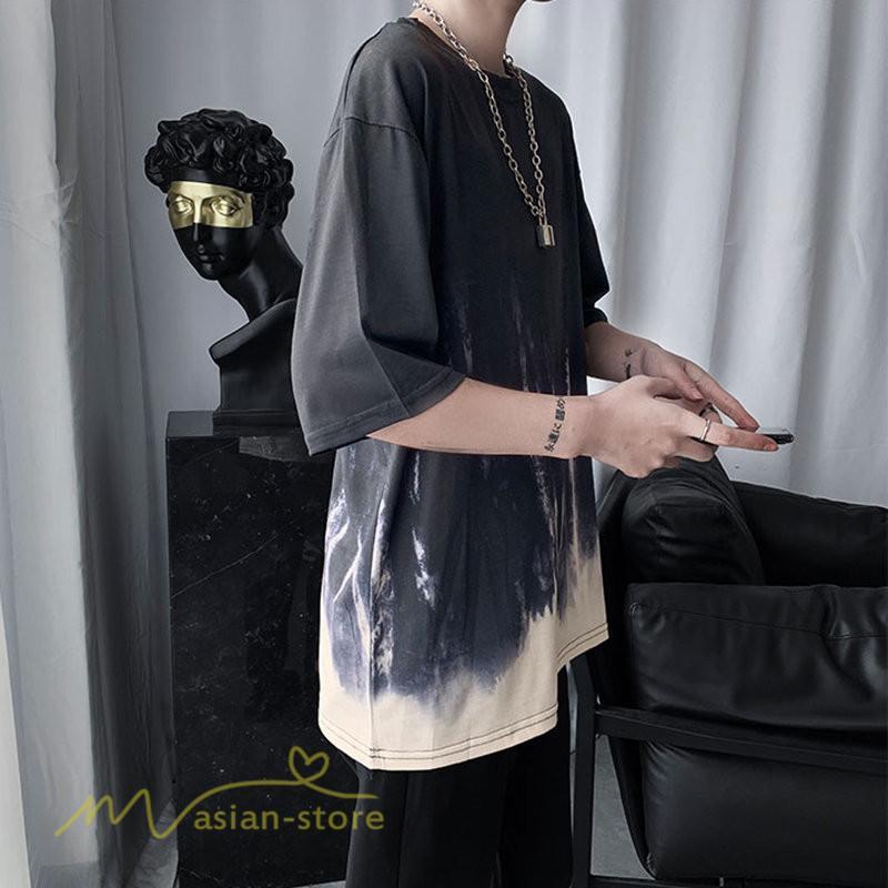 Tシャツ | カットソー メンズ 半袖 ゆったり カジュアル 半袖トップス サマー 夏新作 クルーネック 絞り染め おしゃれ ストリート カッコウイイ コットン