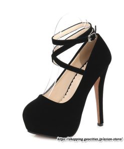 パンプス | 22.5cm-28cmハイヒール厚底ラウンドトゥ ストラップ スエード調 レディースシューズ 大きいサイズ 大人 上品 パーティー コス