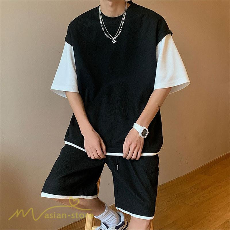 Tシャツ | Tシャツ メンズ 半袖 重ね着風 レイヤード 無地 ゆったり クルーネック カットソー 20代 30代 おしゃれ 無地 大きいサイズ シンプル 40代 カジュアル お出かけ