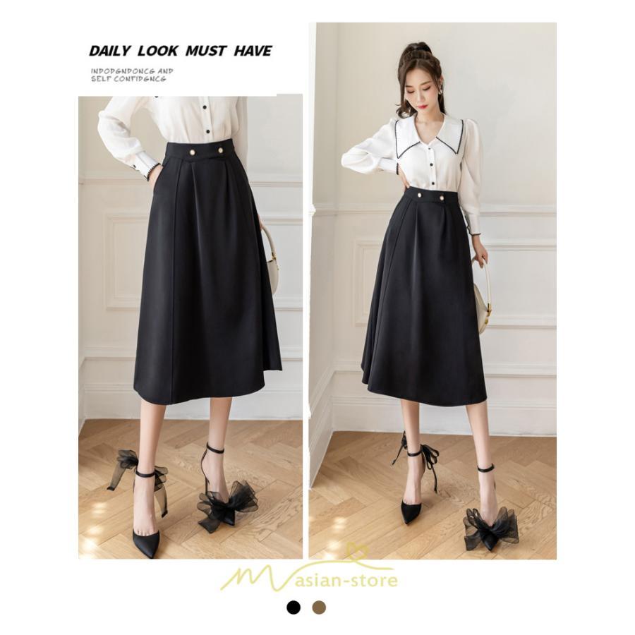 スカート | レディース ボトムス ロング丈 ミモレ丈 Aライン 楽チン 大人 きれいめ 20代 30代 40代 通勤 脚長効果 OL オシャレ 上品 ビジネス オフィス
