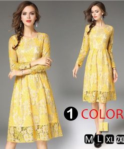 レースワンピース | ワンピース レディース 大きいサイズ フレア 膝丈ワンピース ひざ丈ワンピ 長袖 パーティー オシャレ 二次会 レースで大人らしい