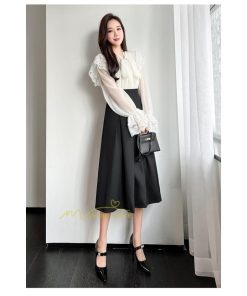 スカート | ハイウエスト ロングレトロ Aライン女性 マキシ丈ボトムス 春秋夏 お洒落 通勤 エレガント プリーツ20代30代40代