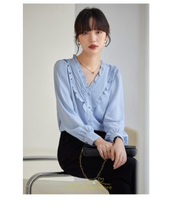 シャツ・ブラウス | ブラウス シャツ レディース 40代 上品 ブラウス きれいめ 通勤 OL ビジネス ゆったり トップス Vネック フリル 高級感 冬服 秋服 上品 春服 エレガント