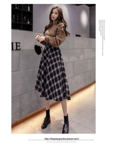 スカート | ロングミモレ レディース フレア Aライン ハイウエスト おしゃれ ゆったり ひざ下 体型カバー チェック柄 ラシャ ベルト付き 30代 20代 40代