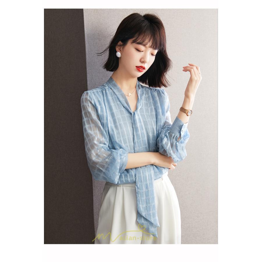 シャツ・ブラウス | ブラウス シャツ 秋 秋服 レディース 蝶結び チェック柄 春 秋 新作 シフォン 長袖 ゆったり 可愛い キレイめ エレガント おしゃれ お出かけ 通勤 カジュアル