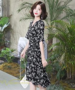 ミディアム | ワンピース 半袖 花柄 きれいめ レディース ひざ丈 ミディアムワンピース サマーワンピース 上品 シフォン Aライン きれいめ 夏 通勤 お出かけ 通学 春 上品