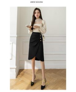 スカート | スリット入り 膝丈 ひざ丈 ひざ下 黒 ベージュ 春夏秋冬 ハイウエスト 脚長 通勤 OL Aライン レディース 美脚 スリット オフィス カジュアル セクシー ボトムス