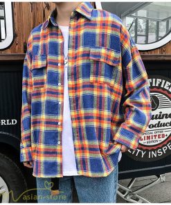 シャツ | ライトアウター 秋服 薄手 メンズ チェック柄 長袖 ポケット 韓国風 カッコウイイ 日常感 ワイドコットン 大きいサイズ トップス 大きいサイズ 男性着